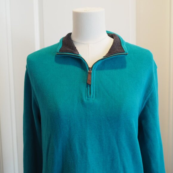 Lands' End Teal Quarter Zip Long Sleeve Jacket Size Small 100% Cotton - Picture 2 of 9